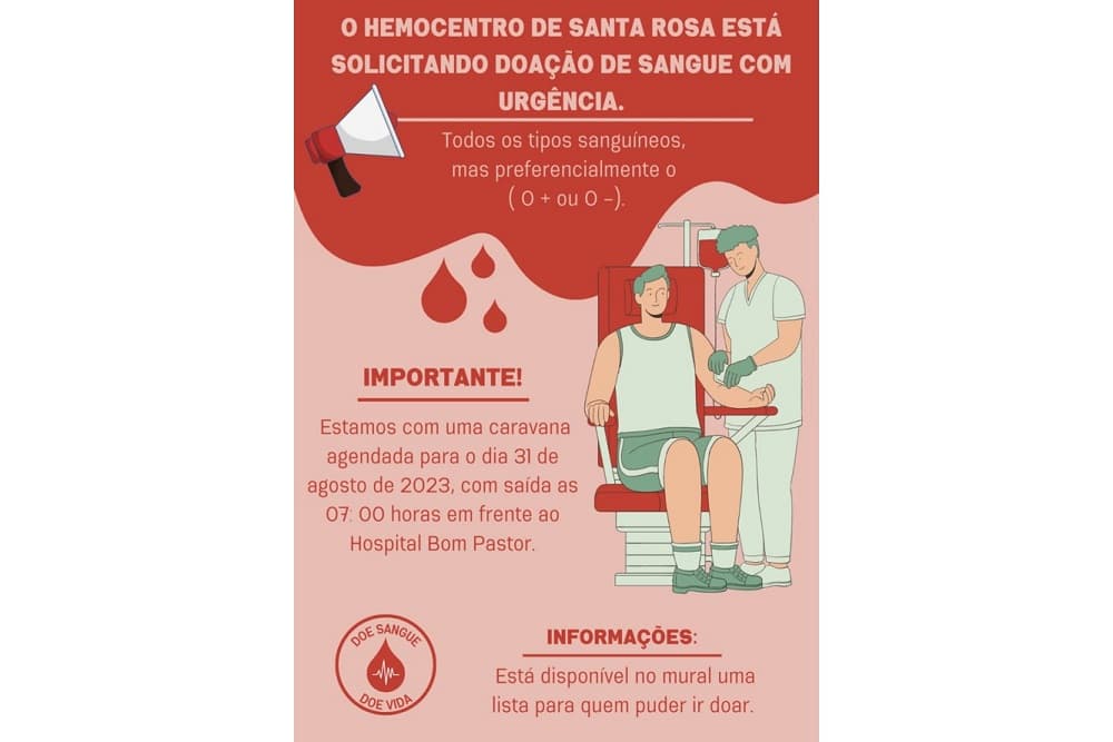 Caravana sairá de Santo Augusto para doação de sangue em Santa Rosa