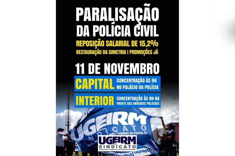Polícia Civil anuncia paralisação estadual nesta terça-feira (11); atendimentos serão restritos