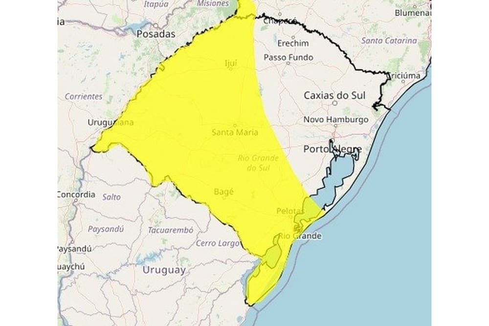 Inmet emite alerta amarelo para risco de chuva intensa em regiões do RS