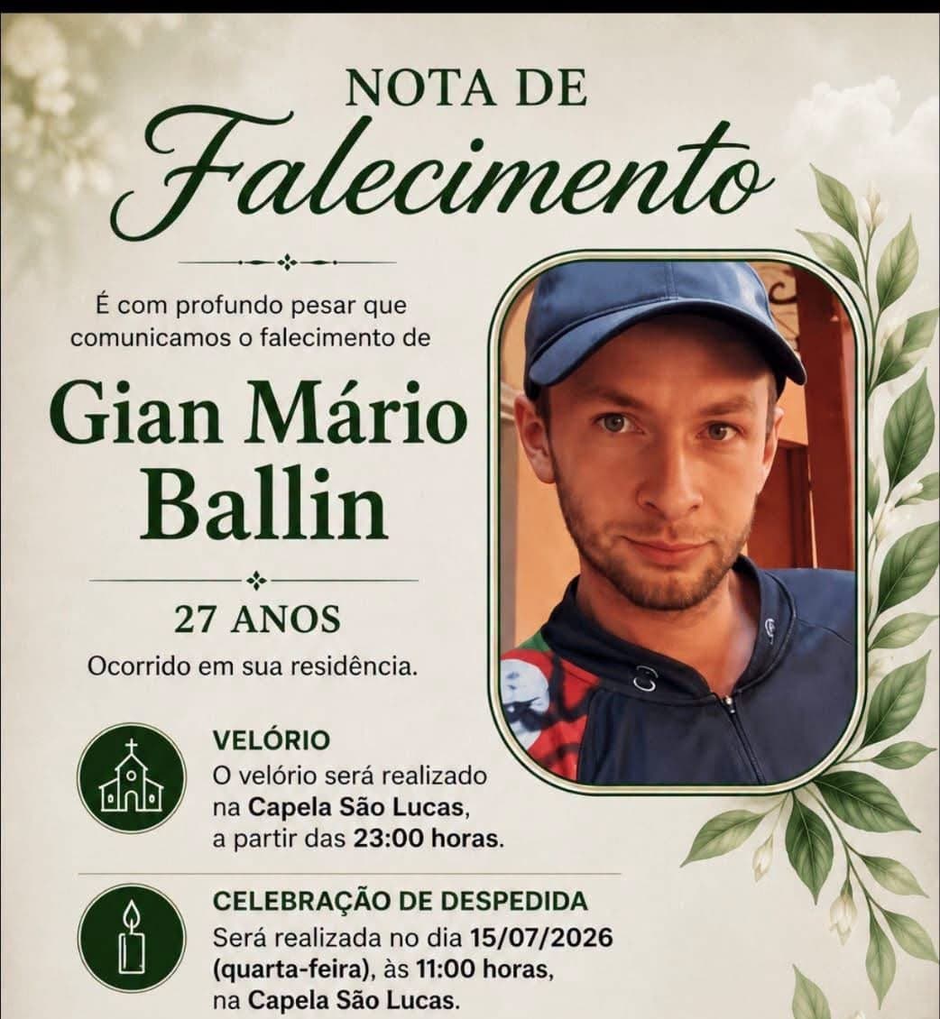 Gian Ballin, vítima de acidente de trabalho, será sepultado às 11h desta quarta em Redentora