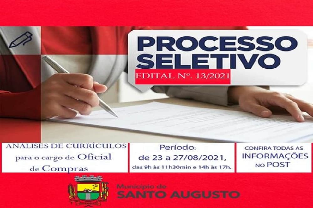 Santo Augusto abre processo seletivo com salário de mais de R$ 4 mil