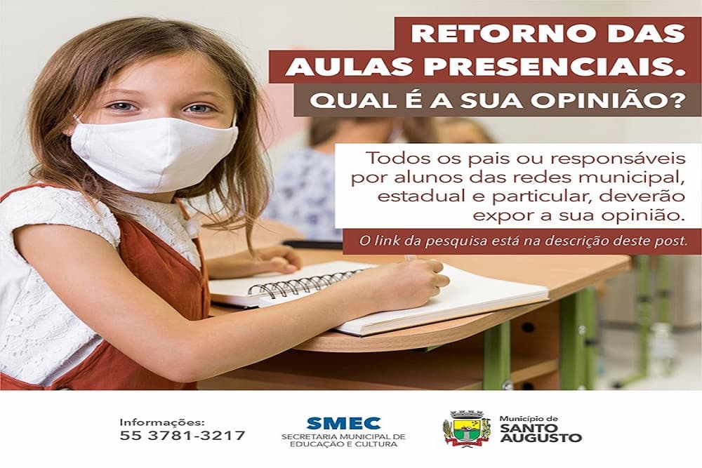 Em resultado parcial, 80% dos responsáveis por alunos se mostram contrários ao retorno das aulas presenciais em Santo Augusto
