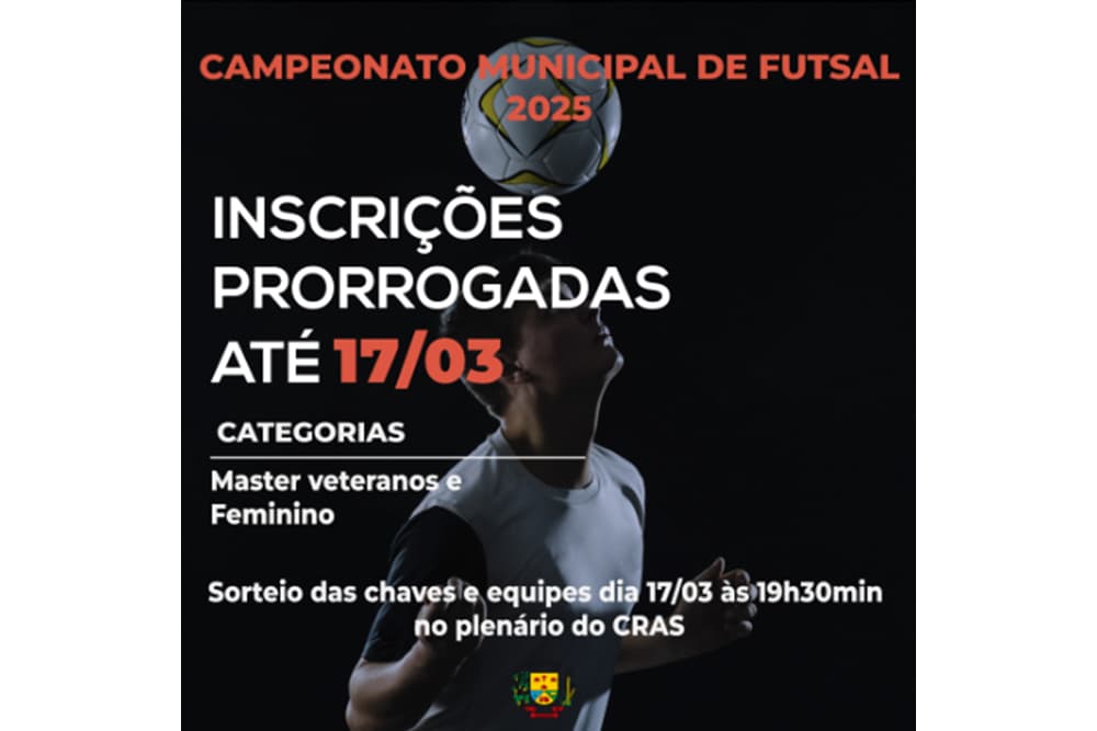 Inscrições para o Campeonato de Futsal de São Martinho vão até o dia 17 de março