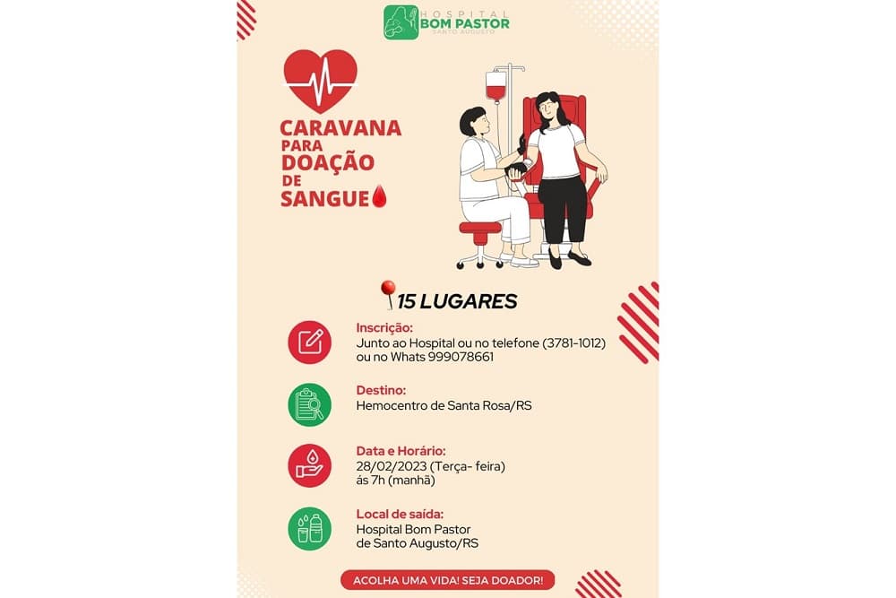 Caravana sairá de Santo Augusto para doação de sangue em Santa Rosa