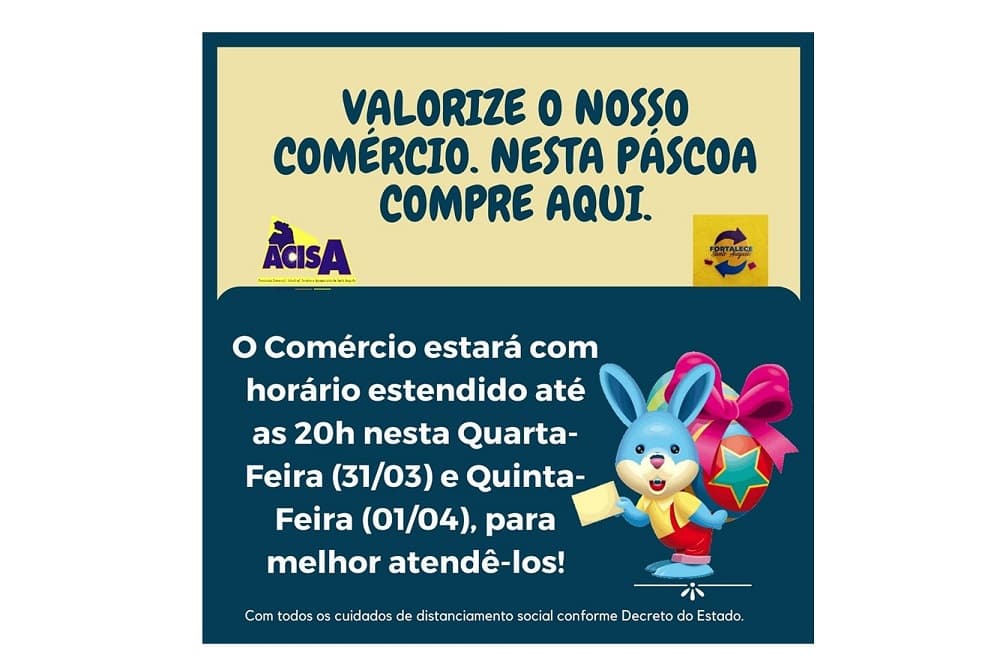 Páscoa: Comércio de Santo Augusto terá horário estendido nesta semana