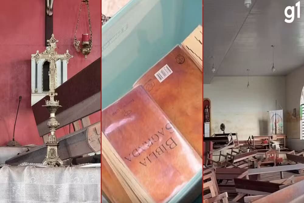 Altar, bíblias e estátuas ficam intactos em igreja atingida por enchente no RS