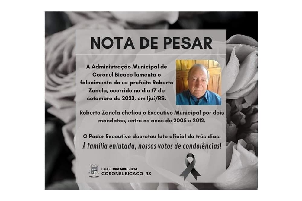 Morre aos 72 anos o ex-prefeito de Coronel Bicaco, Roberto Zanela