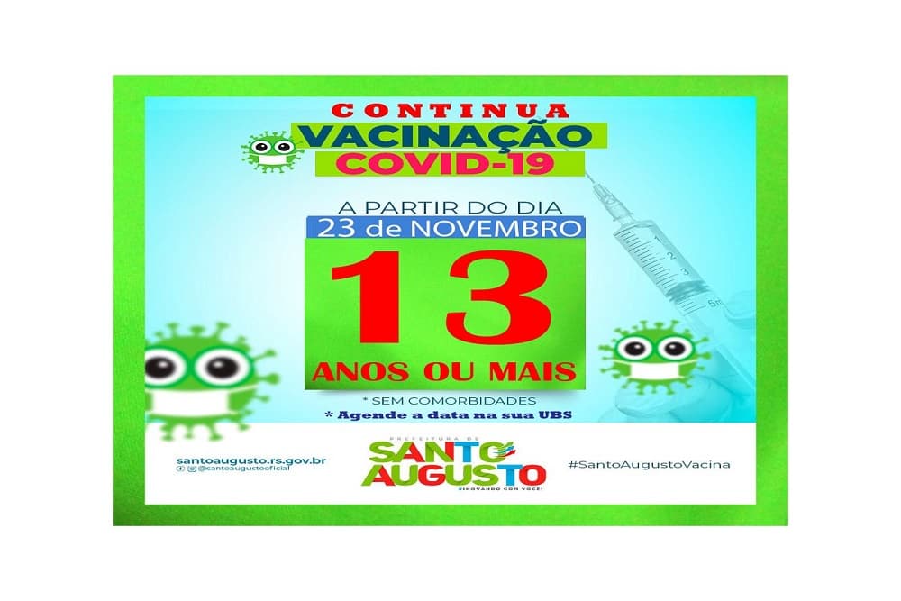 Covid-19| Liberada vacinação para adolescentes com 13 anos