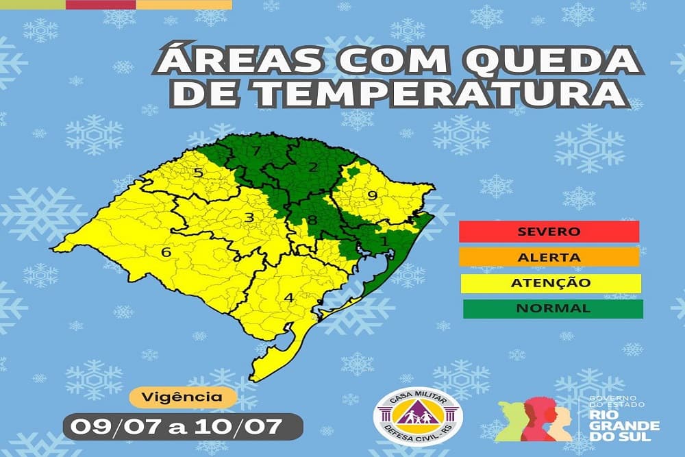 Defesa Civil alerta para queda de temperatura