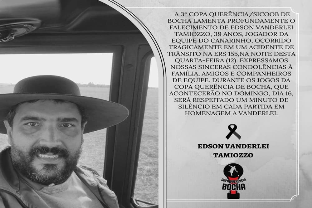 Bochófilo da 3ª Copa Querência/Sicoob de bocha é a terceira vítima fatal de acidente na ERS-155