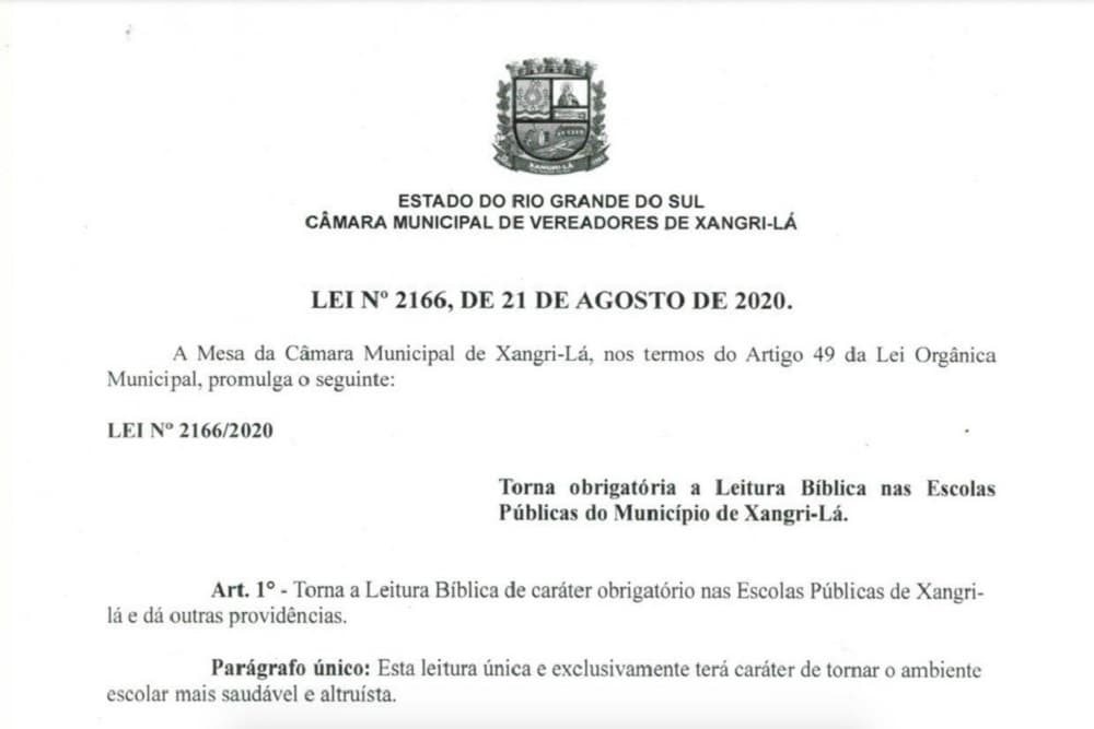 Câmara aprova lei que torna obrigatória leitura da bíblia em escolas públicas de Xangri-Lá