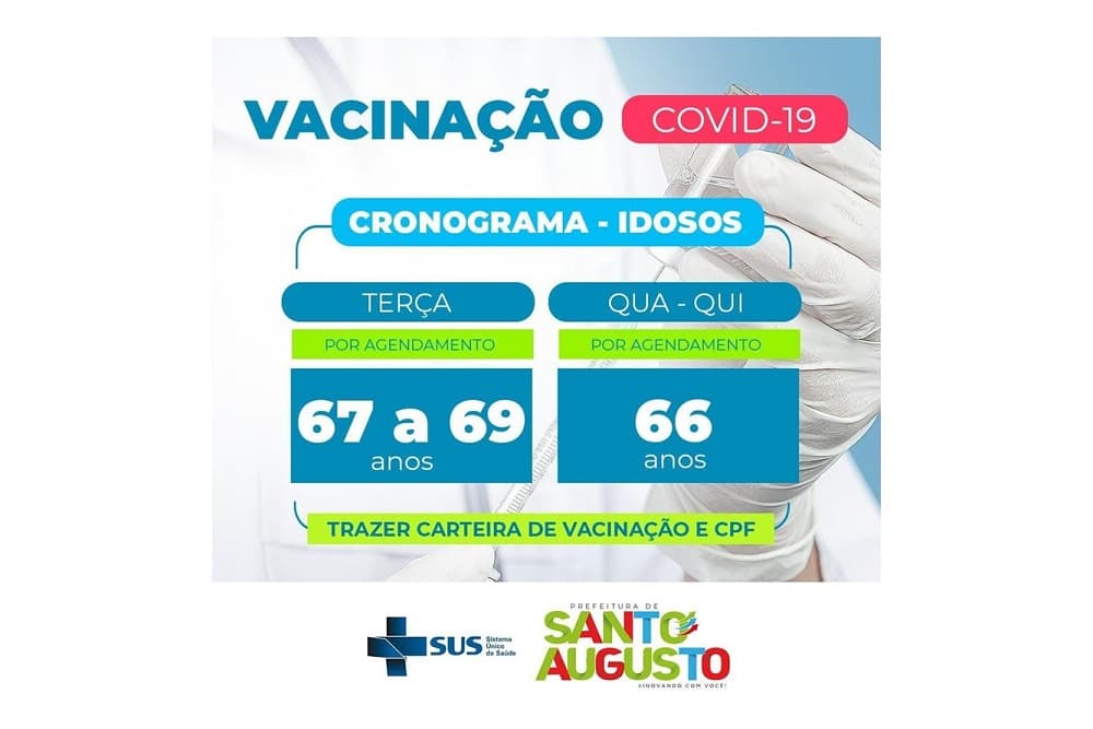 Santo Augusto vacina idosos de 66 a 69 anos