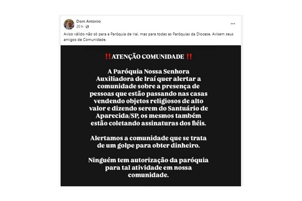 Igreja Católica alerta sobre golpe de falsos vendedores e coleta de assinaturas na região