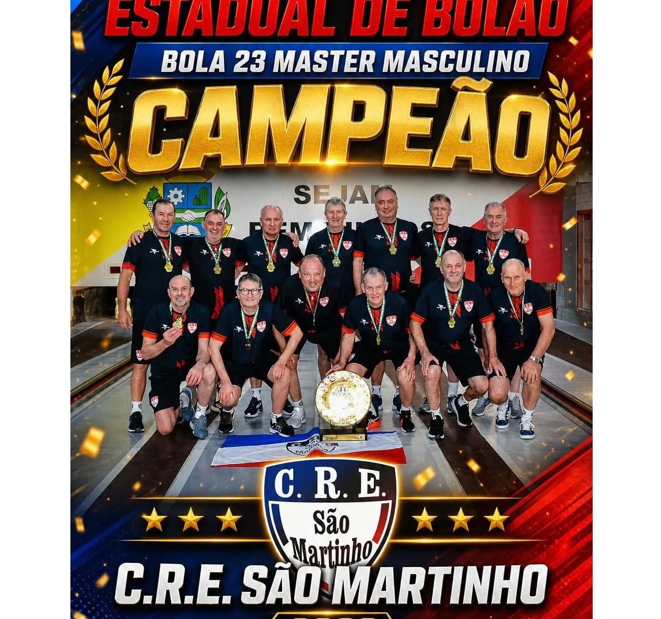 Clube Recreativo e Esportivo São Martinho é Campeão Estadual de Bolão Bola 23 na Categoria Master Masculino