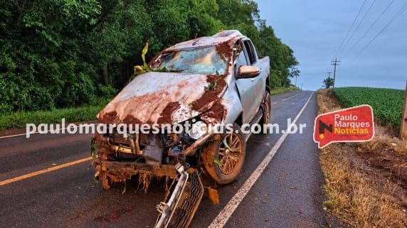 Jovem morre após caminhonete sair da pista, atingir poste e capotar em Três de Maio